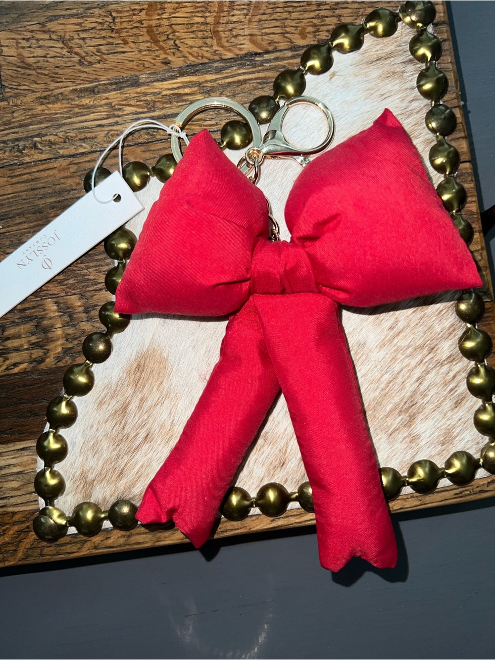 Red Satin Bow Key & Charm with Gold Hardware